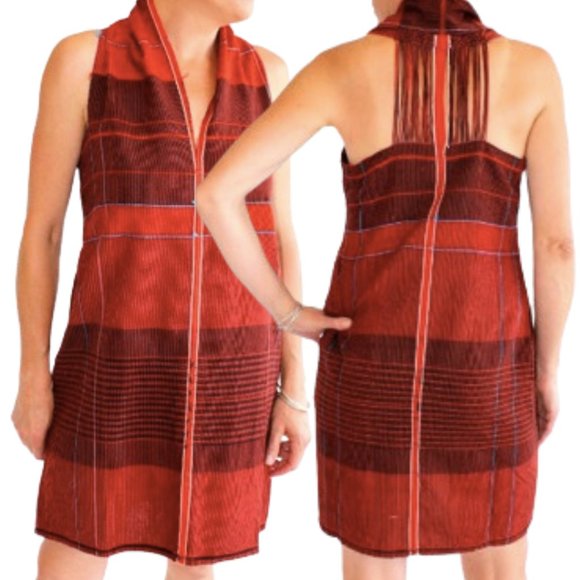 NEW Irene Peukes PLA Handwoven Guata Va Vest D2 V-Neck Open Weave Back Dress XS - Picture 3 of 13